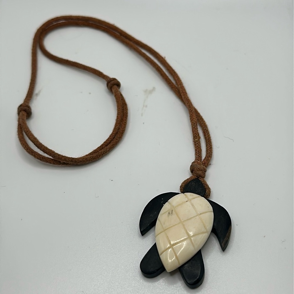 Boho turtle wooden bone beach necklace
